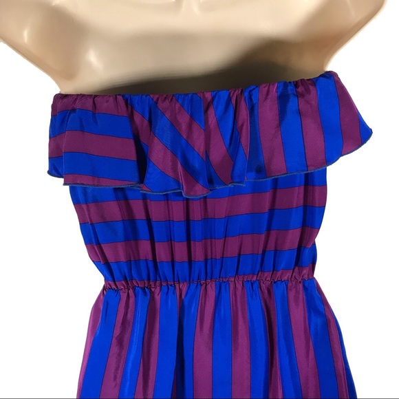 Purple Blue 70s Strapless Silk Mini Party Dress - Picture 6 of 8